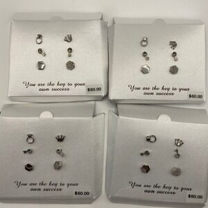 4 Sets of Three Pairs Stud Earring with Swarovski‎ Crystals Silver Plate